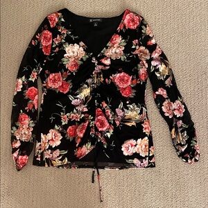NWOT. INC International Concepts Black and Pink Floral Blouse